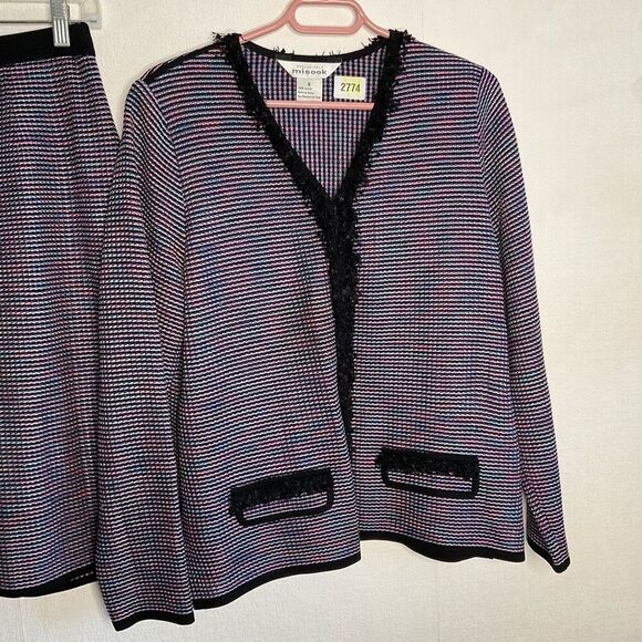Misook Tweed Suit Womens Small‎ 2piece Set Skirt Blazer Fringe Career Capsule - Picture 7 of 10